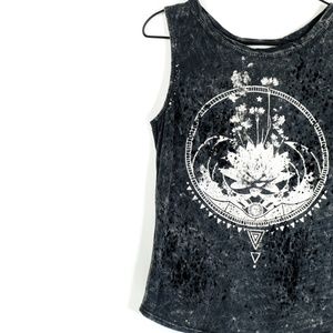 URBAN OUTFITTERS Black Moon Lotus Distressed Tank
